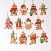 12pcs Gingerbread Man Ornaments for Christmas Tree Assorted Plastic and for Christmas Tree Hanging Decorations beige