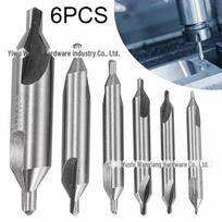 6pc High-Speed Steel Center Drill Set - Spiral Groove Chamfering Tool with Fixed Point, Full Grinding.