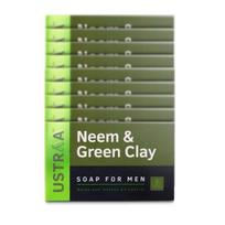 Ustraa Neem & Green Clay Soap For Men - 100 gm - Pack of 8 | Detox & Oil Control | Cleansing with Lasting Fragrance | For All Skin Types gray