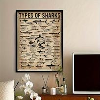 1pc Canvas Poster, Vintage Art, Type of Shark Canvas Painting, Ideal Gift for Bedroom Living Room Hallway, Wall Art, Wall Decoration, Unframed 20x30cm