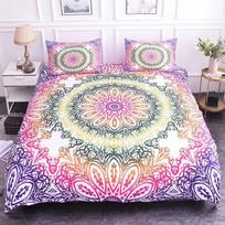 Mandala Antklodės užvalkalų rinkinys Karališko dydžio Lotoso gėlė Mėlyna Violetinė Rožinė Patalynės komplektas Bohemiškas Mandala stilius Minkštas poliesterio antklodės užvalkalas 70x133cm 2pcs gray