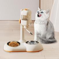 Cat Dog Water Dispenser Food Stand Easy to Fill Detachable and Washable Feeding Bowl Waterbowl for beige