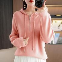 Hooded solid color semi-new drawstring sweater zipper casual loose women's pullover Andy velvet long-sleeved bottoming top 2XL gray