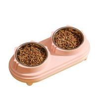 Dog Food Bowl Big Caliber Large Capacity Double Bowls Feed Water Neck Protection Food Grade Cat Drinker Dog Feeder Pet Supplies rožinė