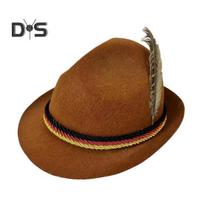 Skrybėlė Oktoberfest Fedora Retro Bavarijos stiliaus unisex kepurė su plunksnomis ir virvėmis Dekoras XX a. XX a. teminiai vakarėliai Cosplay renginių kepurė ruda