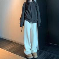 Korean style imitation polar fleece American baseball uniform jacket for women autumn and winter new jacket sweatshirt loose cardigan for women M white