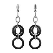 Boucles d'oreilles - Kenzie - Argent Massif Rhodié 925 - Grand Modèle - Céramique Noire - Système Poussettes