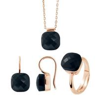 Rinkinys – LOVA LOLA VAN DER KEEN – LINEA MODA – Tikras juodas kristalas – 925 sidabras – rožinis auksas juoda
