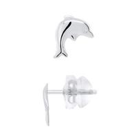 Boucles d'Oreilles - LÉA & ARTHUR - Dauphin - Or Blanc 375 - Système Poussettes SILICONOR - Enfant balta
