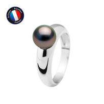 PERLINEA - Bague Jonc Bombé - Véritable Perle de Culture de Tahiti - Ronde Diamètre 8-9 mm - Argent 925 Millièmes - Bijou Femme 60 juoda