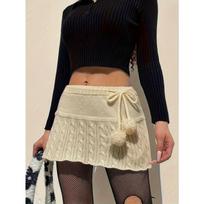 Women's Solid Color Chipotle Twist Knit Peplum Hairball Embellished Woolen Half Skirt XS abrikosas
