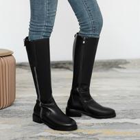 Krazing Pot Cow Skin Autumn Winter Shoes Med Heels Square Buckle Platform Boots Round Toe European Keep Warm Zipper Knee Boots 34 juoda