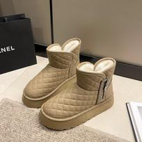 Women's Snow Boots with Fur Lining for Winter  New Style Round Toe Fluffy Sole Short Boot with Fur Trim 36