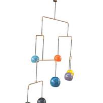 Mid-Century Brass Modern Mobile Chandelier 7 light pendant chandelier Colorful Rectangular Orb Light Fixture for High Ceilings