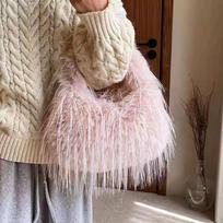 New plush texture trendy bag personality large capacity winter women's bag Mao Mao crossbody shoulder hand carry women's bag 21*12*18cm rožinė