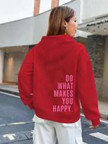 Down Sleeve Fleece Women'S Sweater Do What Makes You Happy Alphabet Print Hoodie XS raudona