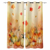 Thanksgiving Plants Pumpkin Ginkgo Leaf Watercolor Blackout Curtains For Living Room Bedroom Window Treatment Drapes Home Decor W135 x H60cm