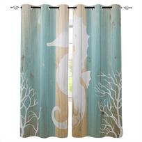 Marine Life Pattern Wooden Sea Horse Silhouette Blackout Curtains Bedroom Blinds Drapes Window Curtains For Living Room W135 x H60cm
