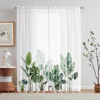 2pcs HD digital green banana printed window screen home decor style decoration living room bedroom rod through curtain effect st W52H63inchW132H160cm white