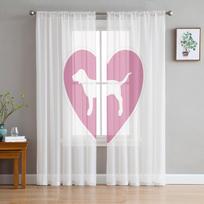 Animal Love Dog Logo Pink And White Sheer Curtains for Living Room Modern Voile Curtain Bedroom Tulle Curtains Window Drapes W135 x H114cm white
