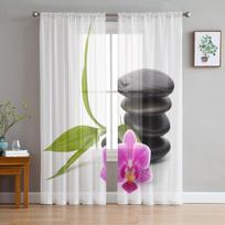 Pebble Zen Flowers Stones Chiffon Sheer Curtains for Living Room Bedroom Home Decoration Window Voile Tulle Curtain Drapes W135 x H114cm