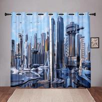 Future Cyberpunk City Sky on Sale Blackout Window Curtain for Bedroom Living Room Bathroom Kicthen Door High Shading New Pattern W55 X H120cm X 2&HOOK gray