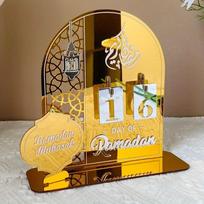 Daugkartinio naudojimo akrilinė Ramadano kalendoriaus lenta, medinis pagrindas, stalo ornamentas su rašikliu, Mubarak Eid, Advento diena, Suhoor, Iftaar, atgalinis skaičiavimas, dovanos 1PCS auksas