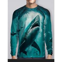 Stylish Shark & Fish Graphic Tee - Breathable Polyester, Round Neck Outdoor Activity Top 3D Printed Fishing Shirt S