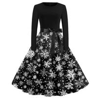 Halloween Print Flare Dress For Women Long Sleeve Dress Hollow Party Casual Round Neck Dresses L juoda