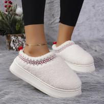 Fashion Fashion Warm Fur Ankle Boots Women Platform Slippers Plush Flip Flops Winter Flat Cotton Shoes for Women Brand Design Snow Botas 36 balta