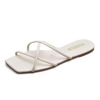 Fashion Double Toe Flip-flops Women 2024 Summer New Designer Slipper Shoes Female Casual Flat Fashion Causal Big Size Slippers Ladies 36 white