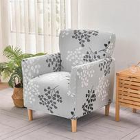 Flowers Printed Tub Chair Cover Stretch Spandex Club Armchair Slipcovers Elastic Single Sofa Covers for Living Room Bar Counter gray