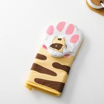 1pcs 3D Cartoon Cat Paws Oven Mitts Long Cotton Baking Insulation Gloves Microwave Heat Resistant Non-slip Kitchen Gloves Tool beige