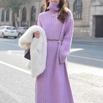 Violetinė „French Twist“ megzta suknelė, megztinė, moteriška one size violetinė