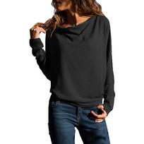 Women's Solid Color O-neck Loose Bat-sleeved Long-sleeved Base T-shirt Top L juoda