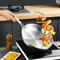 304 Stainless Steel Cooking Pan Induction Skillet for Rvs All Stovetop 22cm white