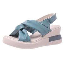 Fashion Bow wedge sandals women's summer new cross strap Roman sandals simple fish mouth women's shoes C393 35 mėlyna