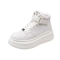 Fashion 2024 New Women's Skateboard Shoes Fashionable High Tops Thick Sole Sneakers Comfortable Leather Lace Up Women's White Sneakers 40 balta