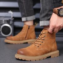 Fashion Fall men's soft leather Chelsea booties High help desert yellow ankle boots hipster men's shoes H145 38 geltona