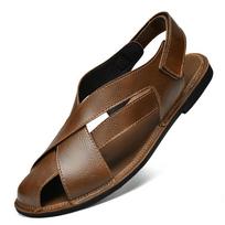 Fashion Retro Summer Men's Fashionable Business Cowhide Foreskin Comfortable Sandals British Style Men's Breathable Outdoor Beach Shoes 38 ruda
