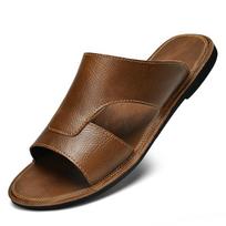 Fashion Summer New Fashion Retro Men's Cowhide Casual Soft Sole Beach Shoes Men Brand Outdoor Breathable Non Slip Lazy Slippers Sandals 38 ruda