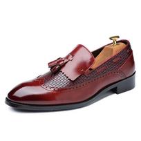 Fashion Classic Genuine Leather Loafers Men's Slip-On Dress Shoes Solid Round Toe Oxfords Shoes Men's Genuine Leather Loafers Slip-On US 5(EUR 38) raudona