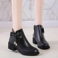 Fashion Bowknot Short Women's Boots Autumn and Winter New Female Ankle Boots Tsoft Leather Low Heels Women Winter Boots 5