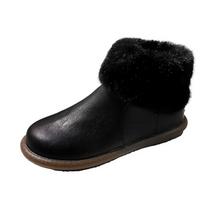 Fashion Ankle boots for women Women Boots Leather Real Fox Fur Brand Winter Shoes Warm Black Round Toe Casual Female Snow Boots 35 juoda