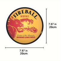 1 vnt., Fireball viskio apvalus metalinis ženklas, 20*20 cm, vintažinio stiliaus, UV HD spausdinimas, aliuminio, vidaus ir lauko dekoravimui juoda