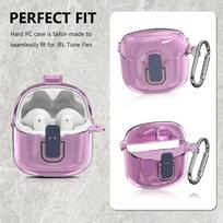 Protective Case for JBL Tune Flex 2024 Earphone Anti-drop Waterproof Hard PC Shell Clear Case Cover Earphone Case with Carabiner violetinė