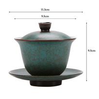 150ml Ceramic Turquoise Glaze Gaiwan Tea Cup Pottery Tea Tureen with Lid Retro Pigmented Tea Bowl Kung Fu Teacup Drinkware Gift gray