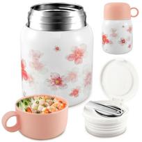 Izoliuotas maisto indas su sulankstomu šaukštu 500ml/17oz Izoliuotas sriubos puodelis 316 Nerūdijančio plieno vakuuminis izoliuotas maisto indas Sandarus white