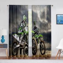 Dirt Bike Motorcycle Motocross Rider Tulle Curtains for Boys Men Bedroom Living Room Kitchen Extreme Sports Sheer Voile Curtain W65X60H(cm)X2Pcs&Hook