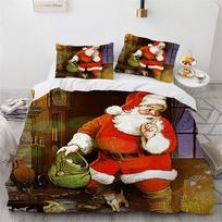 Christmas Duvet Cover Set Microfiber Santa Claus Bedding Set Cartoon Bedding Set Single King For Kids Teens Girls Bedroom Decor EU single(135x200cm) black